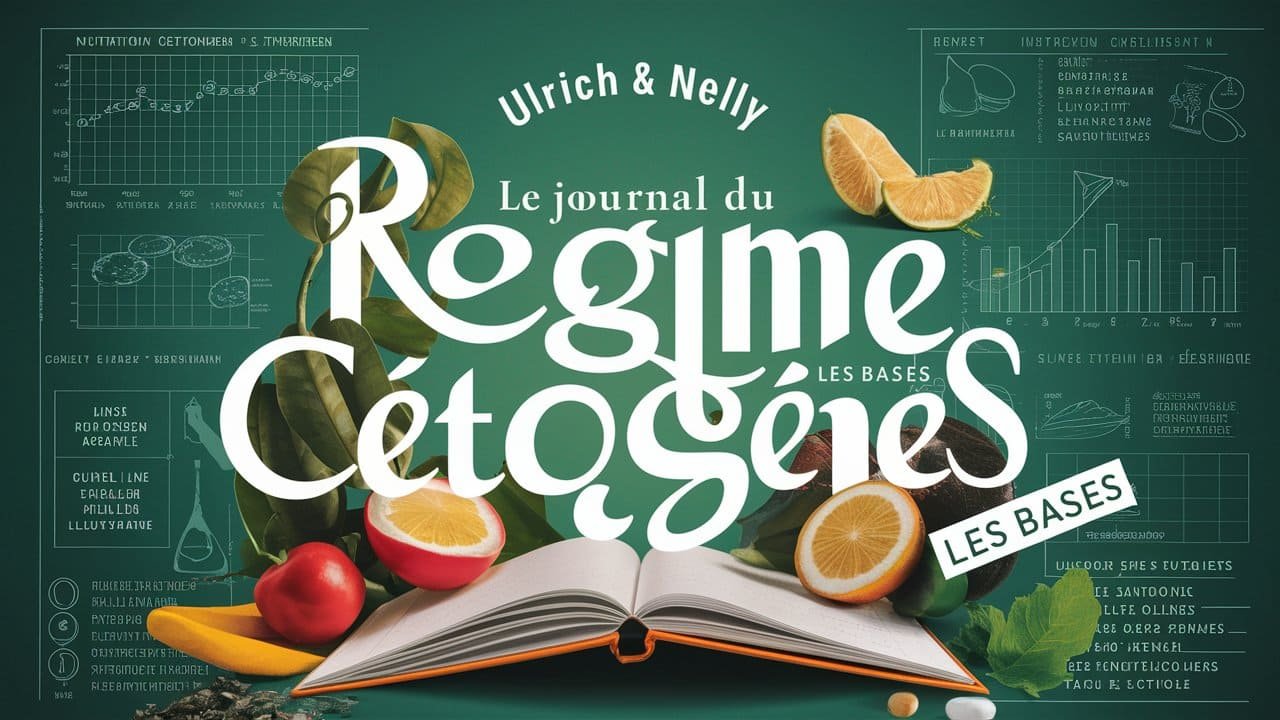 Le Journal du Régime Cétogène : Les Bases Couverture du livre "Le Journal du Régime Cétogène : Les Bases" avec des illustrations de fruits et graphiques